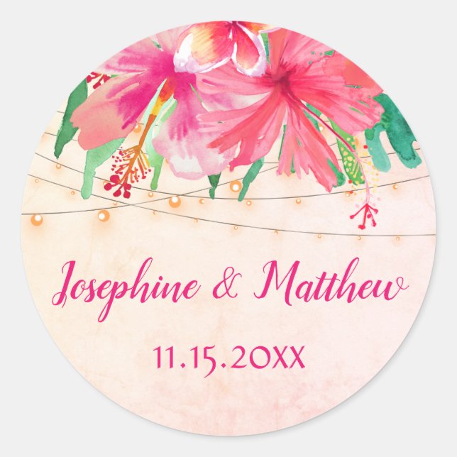 Sticker Rond Chaîne tropicale éclaire le Mariage d'aquarelle fl (Devant)