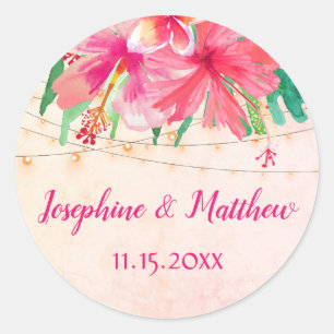 Sticker Rond Chaîne tropicale éclaire le Mariage d'aquarelle fl