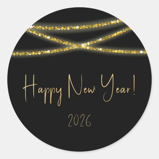 Sticker Rond Chaînes de parties scintillant | Bonne année (Devant)