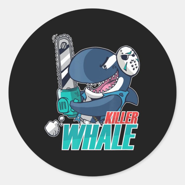 Sticker Rond Chainsaw Killer Whale Costume Fun Orca Halloween  (Devant)
