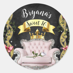 Sticker Rond Chaise Pink Princess Roses et papillons Sweet 16  