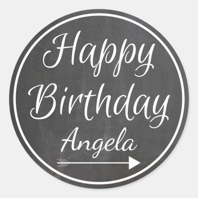 Sticker Rond Chalboard Chalked White Frame Joyeux Anniversaire  (Devant)