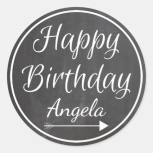 Sticker Rond Chalboard Chalked White Frame Joyeux Anniversaire 