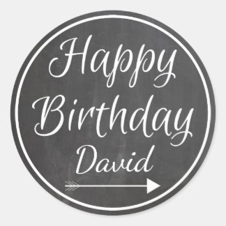 Sticker Rond Chalboard Chalked White Frame Joyeux Anniversaire 