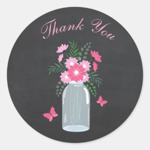 Sticker Rond Chalboard Design Floral Mason Jar
