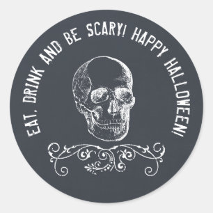 Sticker Rond Chalboard Skull Personnalisé Halloween Party