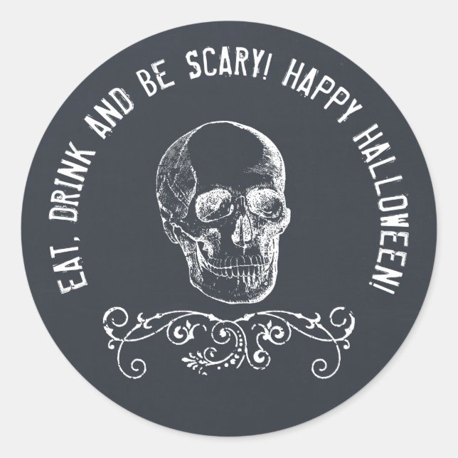 Sticker Rond Chalboard Skull Personnalisé Halloween Party (Devant)