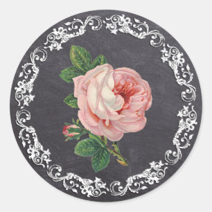 Sticker Rond Chalboard Style Vintage Rose élégant