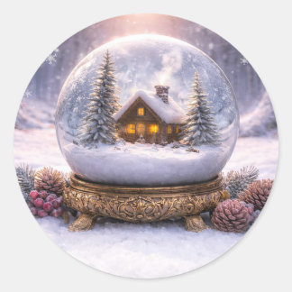 Sticker Rond Chalet de vacances de Noël dans la boule à neige M