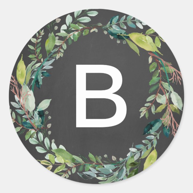 Sticker Rond Chalet Foliage Wreath Monogramme Enveloppe Phoques (Devant)