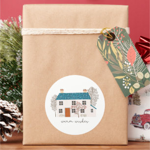 Sticker Rond Chaleureux souhaits Cosy Maison de vacances Noël