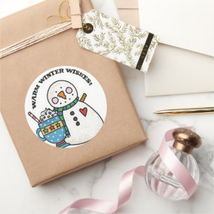 Sticker Rond Chaleureux Souhaits D'Hiver, Charmant Snowman