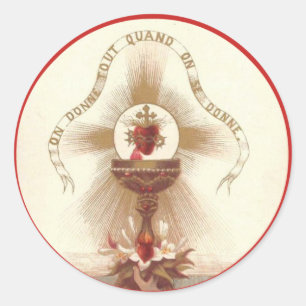 Sticker Rond Chalice Cross Roses Hôte Communion Jésus Altar
