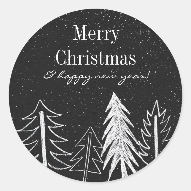 Sticker Rond Chalk moderne Snowy Trees vacances (Devant)