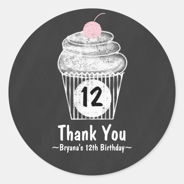 Sticker Rond Chalkboard Cupcake Anniversaire Fête Favoriser Sti (Devant)