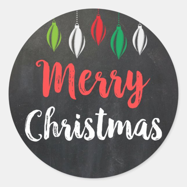 Sticker Rond Chalkboard Joyeux Cartes de fin de année de Noël É (Devant)