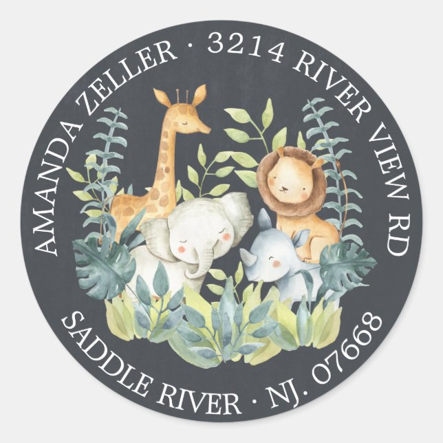 Sticker Rond Chalkboard Jungle Baby shower Adresse de retour (Devant)
