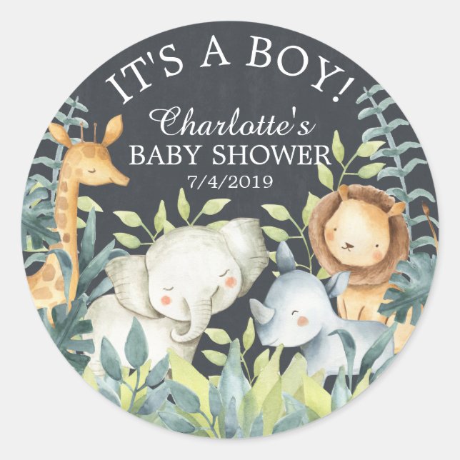 Sticker Rond Chalkboard Jungle Baby shower Merci Favoriser (Devant)