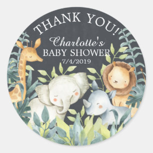 Sticker Rond Chalkboard Jungle Baby shower Merci Favoriser