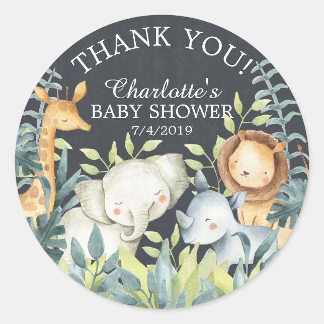 Sticker Rond Chalkboard Jungle Baby shower Merci Favoriser (Devant)