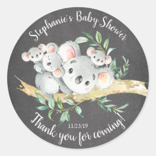 Sticker Rond Chalkboard Koala Oear Triplets Baby shower Favoris