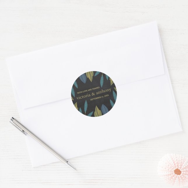 Sticker Rond Chalkboard Leaf Wedding Favoriser (Enveloppe)