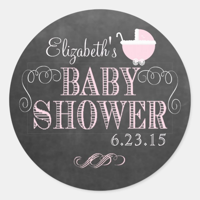 Sticker Rond Chalkboard Look et Baby shower de transport de béb (Devant)