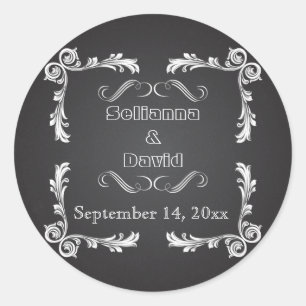 Sticker Rond Chalkboard & mariage vintage cadre Enregistrer la