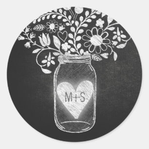 Sticker Rond Chalkboard mât jar floral