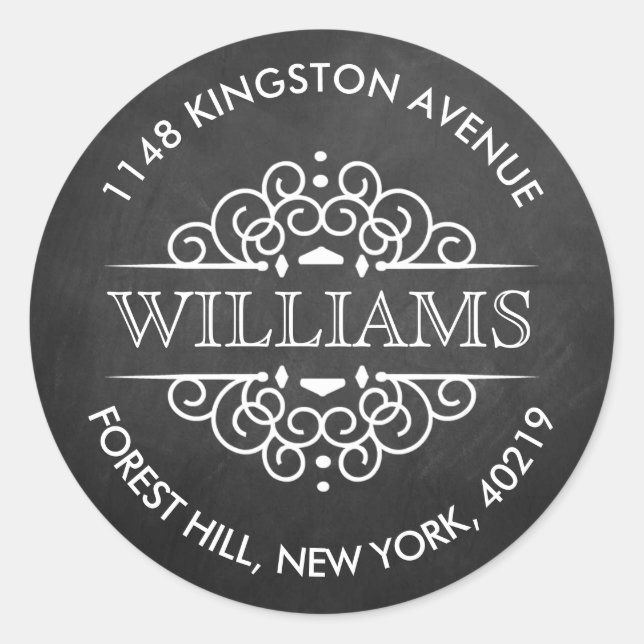 Sticker Rond Chalkboard Orneleurs Fils Personnalisés Adresse de (Devant)