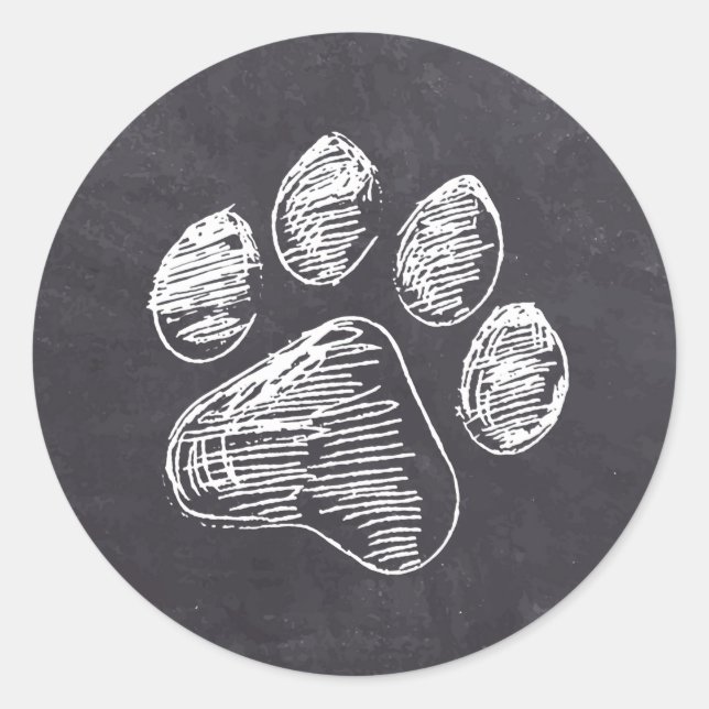 Sticker Rond Chalkboard - Pawty Chiot - Empreinte de patte d'an (Devant)
