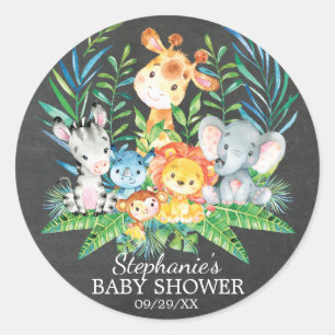 Sticker Rond Chalkboard Safari Baby shower animal Favoriser Sti