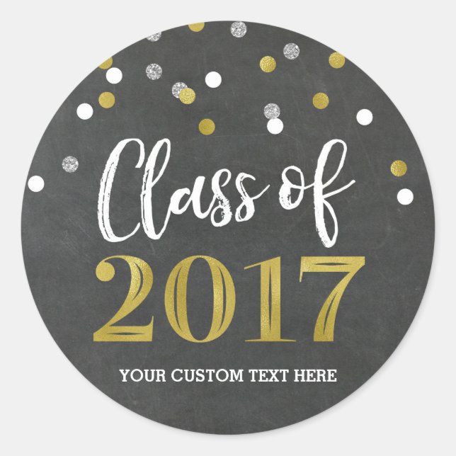 Sticker Rond Chalkboard Silver Gold Confetti Graduation 2017 (Devant)