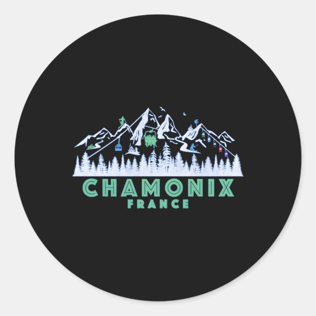 Sticker Rond Chamonix France Illustration Ski De Neige (Devant)