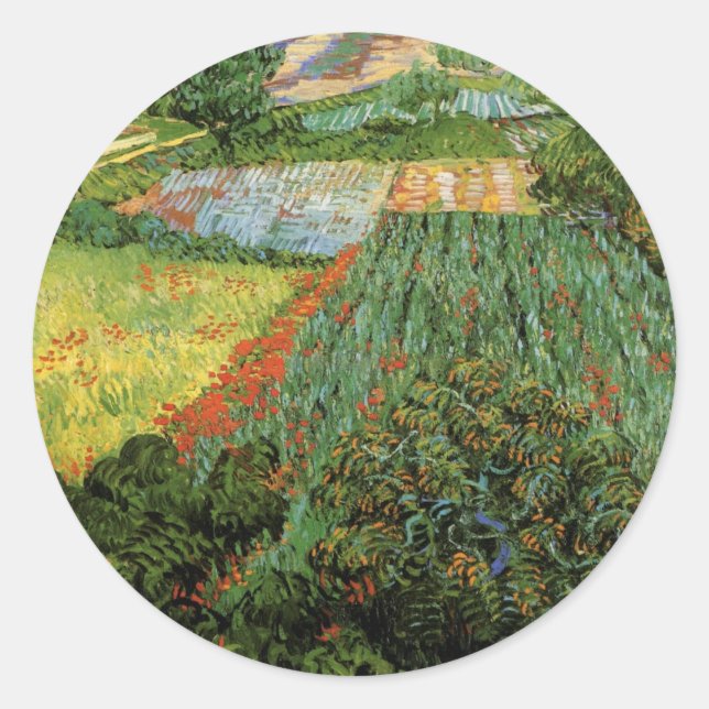 Sticker Rond Champ avec des pavots par Vincent van Gogh (Devant)