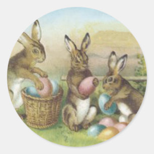 Sticker Rond Champ d'oeufs peints couleur lapin de Pâques