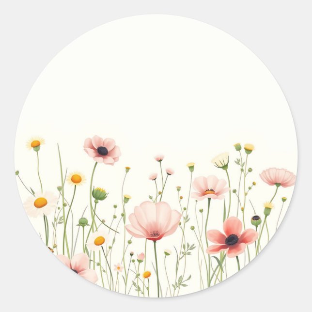 Sticker Rond Champ Fleur sauvage aquarelle sur l'ivoire pâle (Devant)