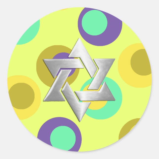 Sticker Rond Champ jaune bat mitzvah avec points violets et aqu (Devant)