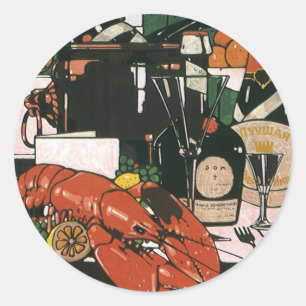 Sticker Rond Champagne au homard vintage ; Fête élégante