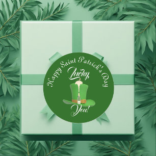 Sticker Rond Champagne Chance Chapeau Joyeuse Saint-Patrick