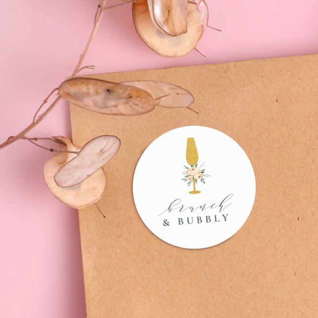 Sticker Rond Champagne d'or Bridal Brunch Floral & Bubbly (Round Sticker Mock-up)