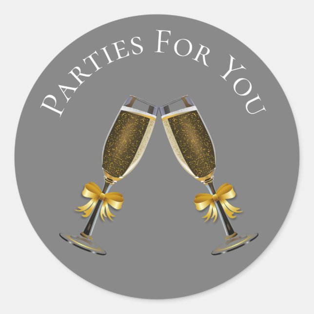 Sticker Rond Champagne d'or glasses de fête marque d'entreprise (Devant)