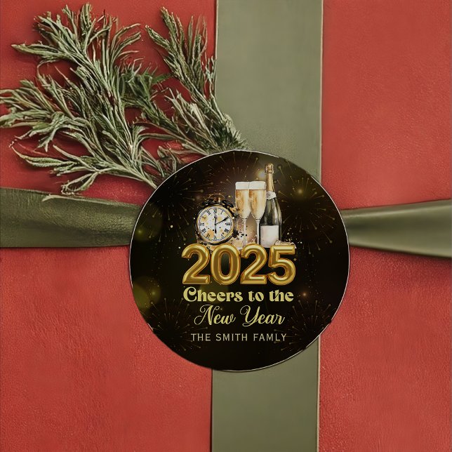 Sticker Rond Champagne d'or Soirée du Nouvel An 2025 (Créateur téléchargé)