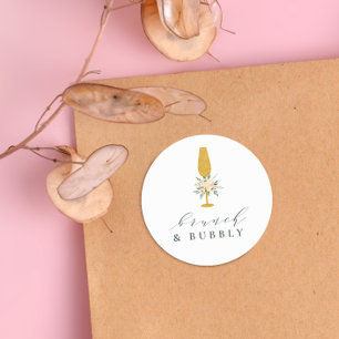 Sticker Rond Champagne Doré Floral Brunch de Mariage & Bubbly