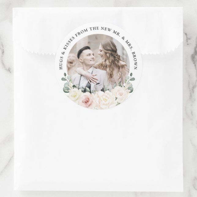 Sticker Rond Champagne Ivory Blush rose Floral Mariage (Sac)