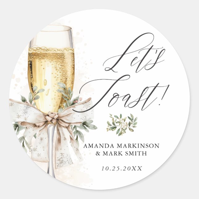 Sticker Rond Champagne Let's Toast Winter Engagement (Devant)