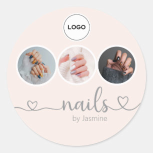 Sticker Rond Champagne Rose 3 Photo Logo Nail Tech Merci