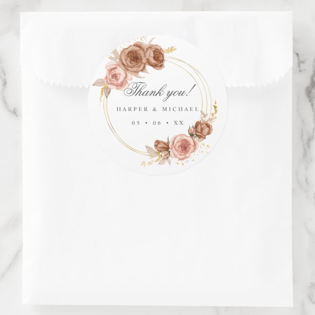 Sticker Rond champagne rose rousse rose mariage merci (Sac)
