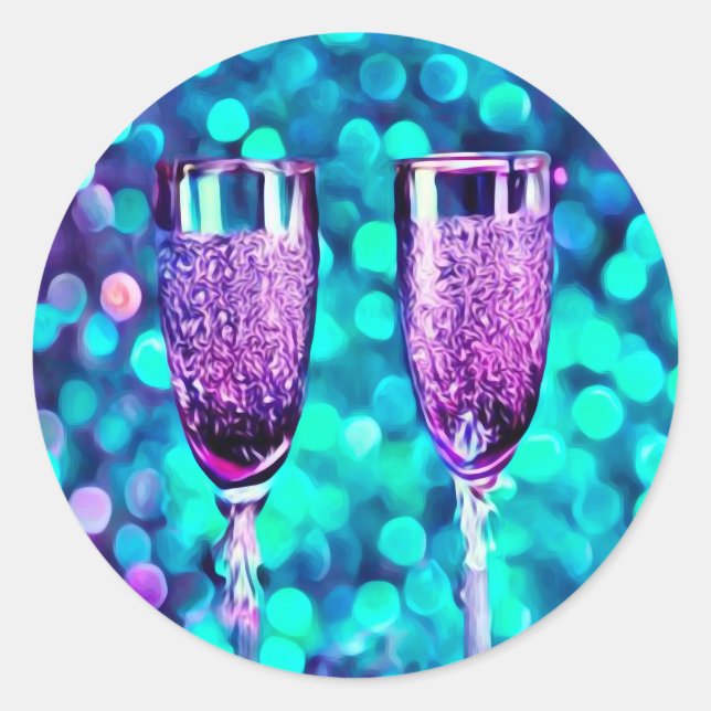 Sticker Rond Champagne Violet Clair Glacé (Devant)