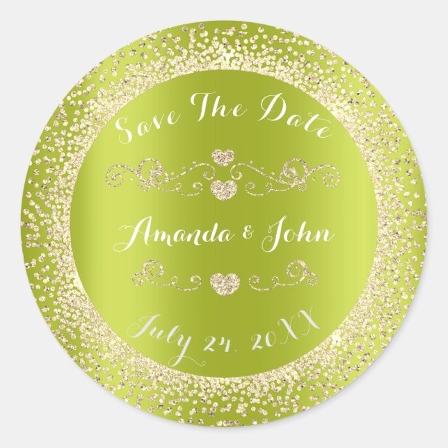 Sticker Rond Champaigne Green Gold Parties scintillant Sauvez l (Devant)